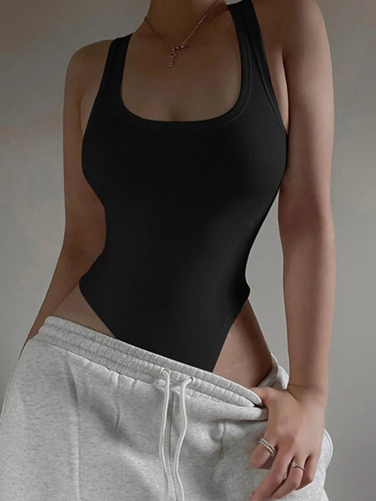 Women’s Sleeveless Knit Bodysuit, Off‑Shoulder Halter, Bodycon Fit
