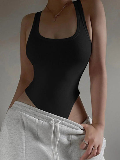 Women’s Sleeveless Knit Bodysuit, Off‑Shoulder Halter, Bodycon Fit