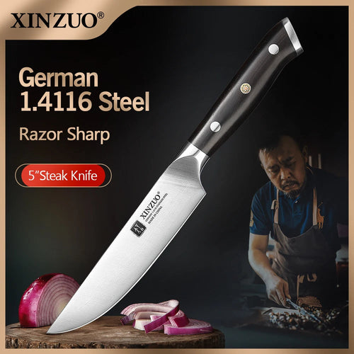 XINZUO 5" Steak Knife, German Steel, Ebony Handle, Sharp Blade