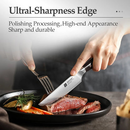 XINZUO 5" Steak Knife, German Steel, Ebony Handle, Sharp Blade