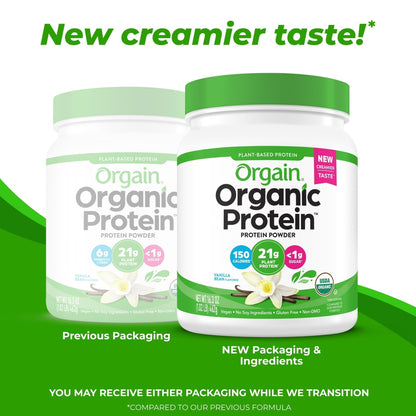 Orgain Organic Vegan 21g Protein Powder, Plant Based Shake Drink, Vanilla Bean 1.02lb
