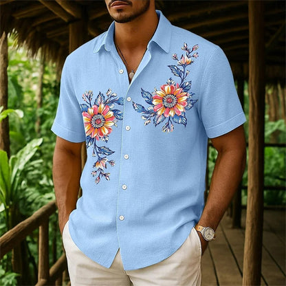 Men's Floral Button Down Shirt, Casual Summer