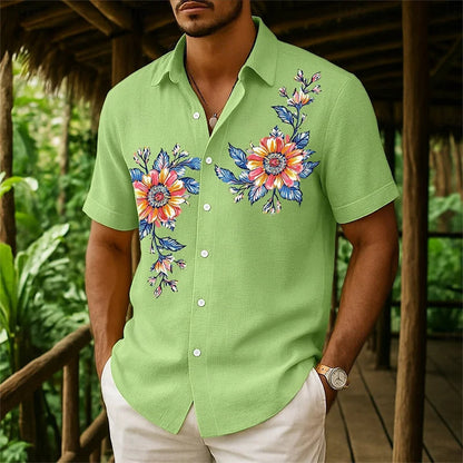 Men's Floral Button Down Shirt, Casual Summer
