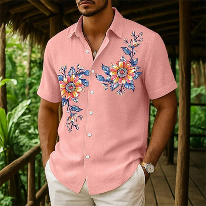 Men's Floral Button Down Shirt, Casual Summer