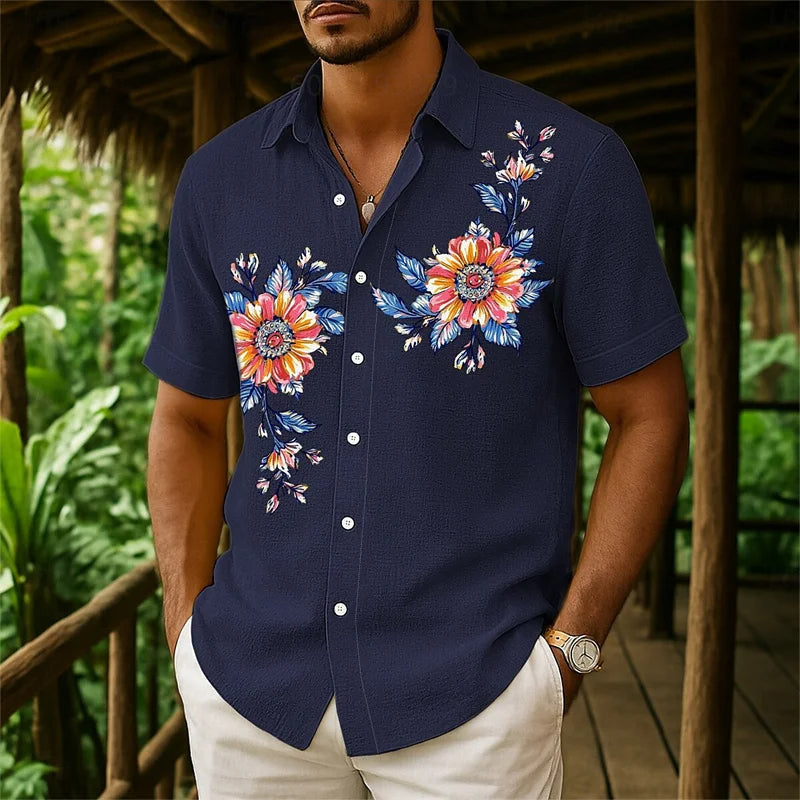 Men's Floral Button Down Shirt, Casual Summer