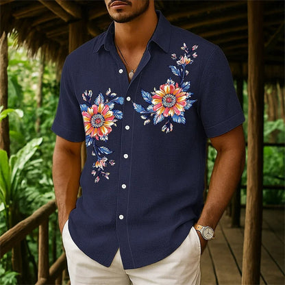 Men's Floral Button Down Shirt, Casual Summer