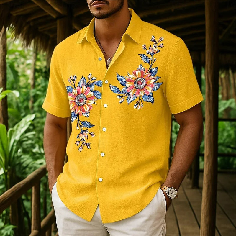 Men's Floral Button Down Shirt, Casual Summer
