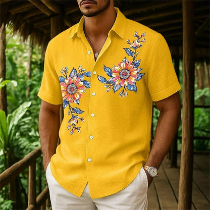 Men's Floral Button Down Shirt, Casual Summer