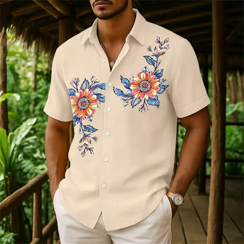 Men's Floral Button Down Shirt, Casual Summer
