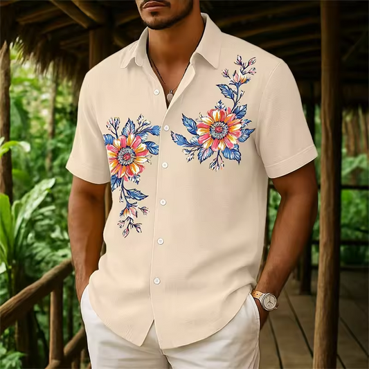 Men's Floral Button Down Shirt, Casual Summer